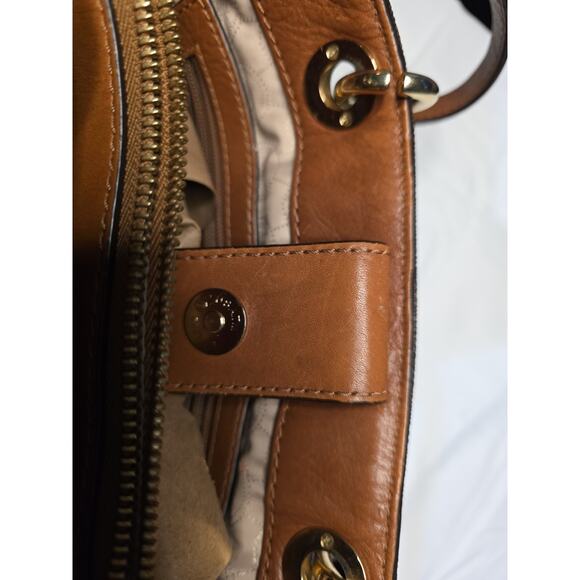Michael Kors Cynthia Signature Satchel Crossbody Brown MK Logo Bag Gold Hardware - Picture 5 of 8